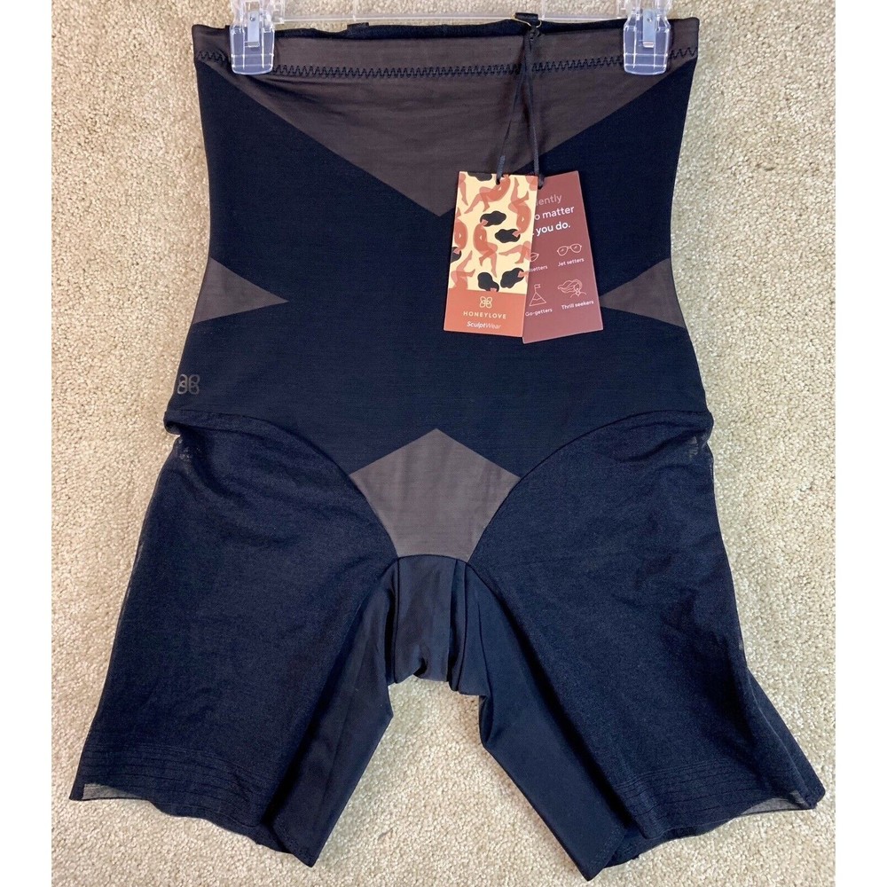 Honey Love Super Power Short Women's Large Black Flexible Sculpt Wear New w Tags